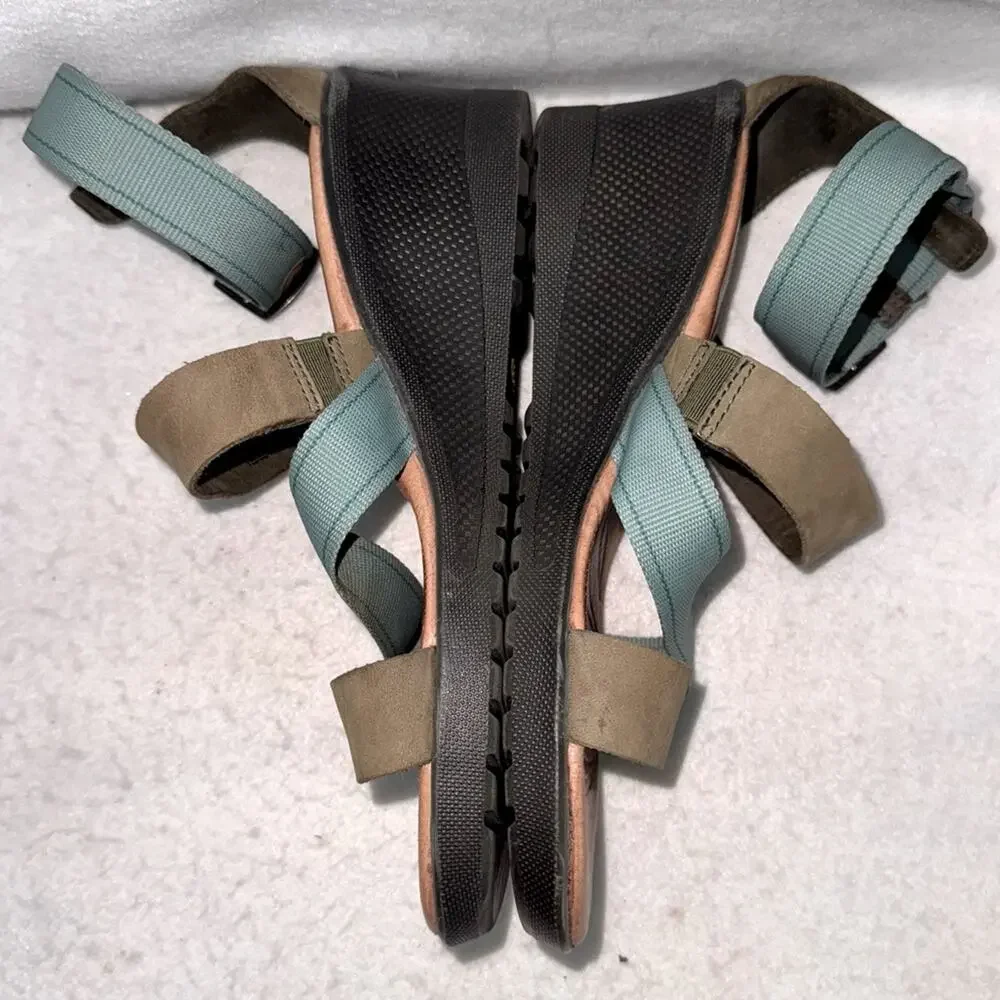 Women’s Keen Strappy Sandals Wedges Arch Support Teal & Taupe 7.5 Ankle Strap